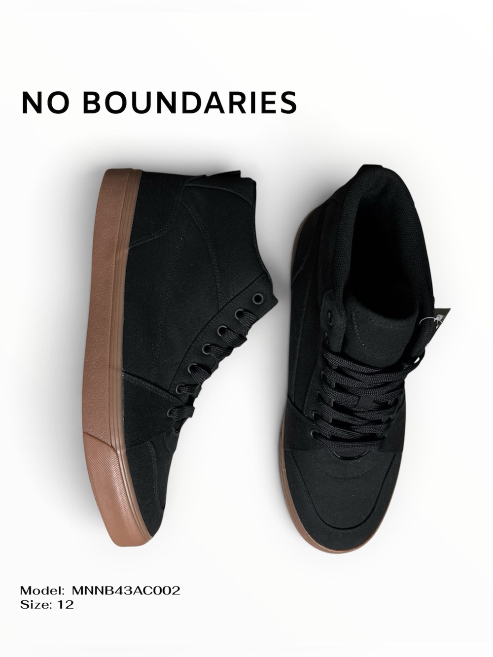 No Boundaries Men’s Canvas Skate 2.0 High Top Sneakers Black Gum Size 12